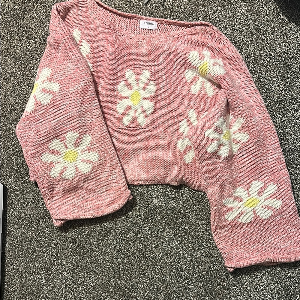 Storia Pink and Yellow Daisy Sweater